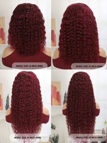 Density Pro Transparent Lace Front Pre Plucked Water Curly Wave 4X4 Human Hair Wig 99J 200% Density Frontal Wig For Women Burgundy Color - S99J - View 6