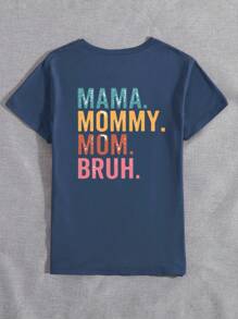 INAWLY Vintage Mom Shirt Mother's Day Tee Funny Letter Printed Round Neck Short Sleeve Casual T-Shirt For Moms Graphic Tees Women Tops - Navy Blue - View 2