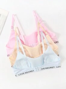 3pcs/Set Tween Girls ' Letter Cartoon Printed Cute Bralette - Wire-Free Bra Holiday Travel Releax Summer Clothes - Multicolor - View 2