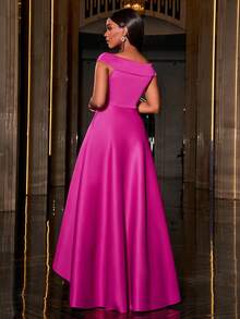 Faeriesty 不对称露肩正式舞会礼服，优雅晚宴婚礼宾客礼服，毕业典礼，鸡尾酒会礼服（春季款） - 玫紅色 - 查看 2