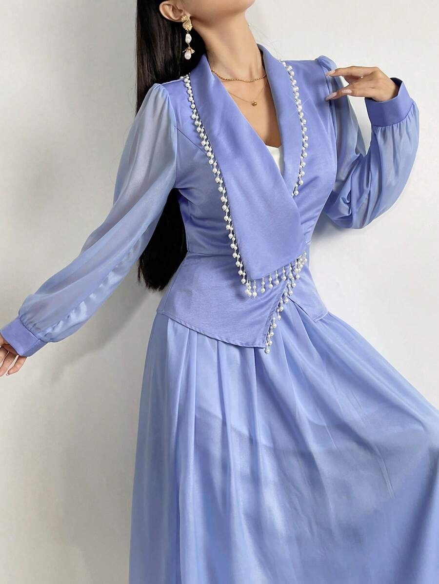 Modelyn Áo và váy đính cườm giả ngọc trai rắn - Màu xanh nhạt - Xem 1