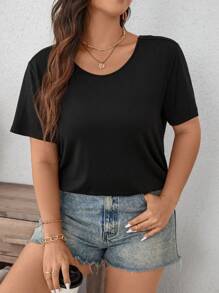 SHEIN LUNE Tee-shirt col rond unicolore pour l'été