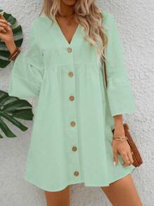 EMERY ROSE Robe ample à manches évasées, taille haute, pour femmes, décontractée, pour vacances d'été - Vert - Voir 7