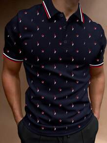 Manfinity Mode Men's Plus Size Casual Simple Printed Polo Shirt, Going Out