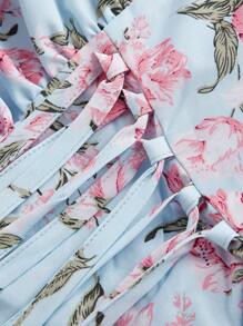 SHEIN MOD Ditsy Floral Vacation Style Plus Size Dress With Tied Straps - Mint Green - View 3