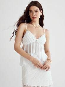 Enchnt 女士白色荷叶边透明吊带背心 - 白色 - 查看 3