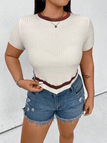Flirla Plus Size Short Sleeve Knitted Top