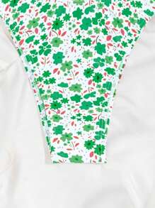 SHEIN Swim Conjunto de traje de baño tipo bikini para mujer con estampado de flores de trébol verde, para el verano - Multicolor - Ver 5