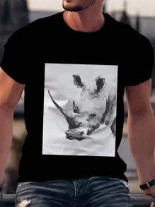 Camiseta de manga corta para hombre con estampado animal de talla grande