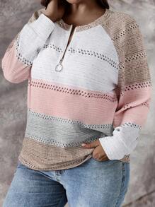 EMERY ROSE Sudadera de rayas con media cremallera de talla grande para otoño/invierno - Multicolor - Ver 5