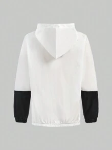 SHEIN 兒童男孩擴大尺寸休閒拼色連帽開衫，長袖輕便織物夾克 - 彩色 - 查看 2