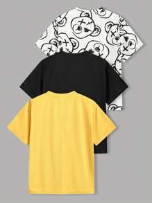 SHEIN Bộ 3 áo thun ngắn tay in hình gấu dành cho thiếu niên nam. - Màu vàng - Xem 6