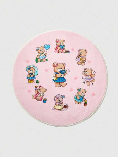 Kawaii Thickened Cartoon Teddy Bear Pattern Decorative Carpet 435111, Faux Cashmere