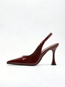 Giày Cao Gót Nữ Mũi Nhọn Màu Burgundy Da Sáng Chế Có Quai Sau - Màu Đỏ Sâu - Xem 4