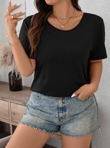 SHEIN LUNE Tee-shirt col rond unicolore pour l'été