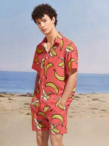 Manfinity VCAY Woven Casual Shirt And Shorts Two Pieces Set - Orange - View 4