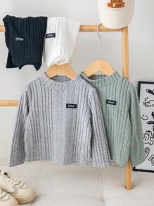 SHEIN Leap Crew 4 piezas/paquete Tops básicos de punto de manga larga de unicolor informales para niños/niñas pequeños, otoño/invierno - Multicolor - Ver 9
