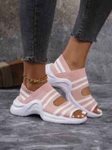 Women's Knitted Sandals With Thick Mesh Sole And Anti-Slip Lightweight Bottom, Suitable For Sports And Leisure Activities In Summer
