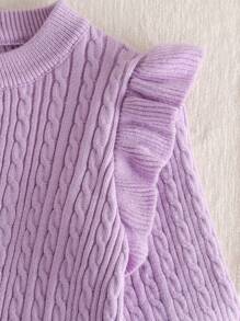 Baby Mädchen Pullover Set, Herbst/Winter gestrickter Pullover mit Rüschen und Hose, elegant und modisch in lila Tönen