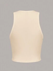 SHEIN Essnce Crown & Heart Poker Print Fitted Crew Neck Casual Women Tank Top, Suitable For Summer - Apricot - View 2