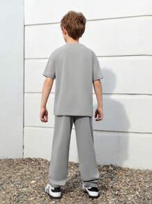 SHEIN Tween Boy Letter Patched Detail Tee & Joggers - Grey - View 6