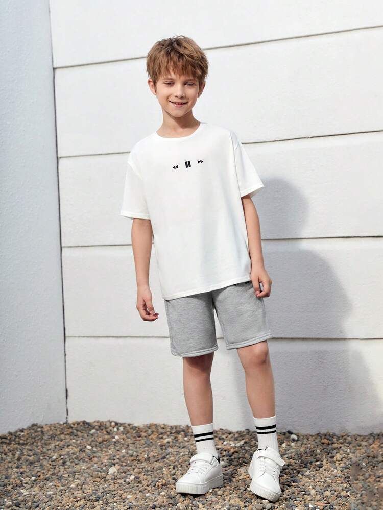 Tween Boy Graphic Print Tee & Shorts Without Necklace