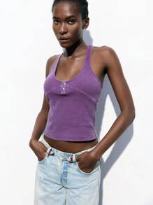 Maija Women's Solid Color Casual Racerback Tank Top For Back To School, Purple - Multicolor - View 3