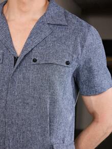 Manfinity Homme Men Flap Pocket Button Front Romper Summer Holiday Casual Long Linen Pants - Dark Grey - View 4