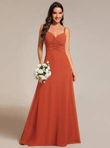 EVERPRETTY Ruched Front Chiffon Bridesmaid Dress - Burnt Orange - View 3