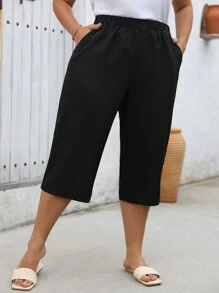 EMERY ROSE Plus Solid Slant Pocket Capris Pants