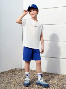 SHEIN Tween Boy 字母印花宽松圆领短袖 T 恤，休闲