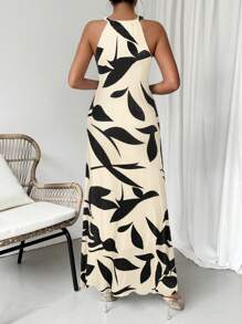 SHEIN Clasi Robe dos nu avec encolure à bretelles en impression de plantes et ourlet à volants