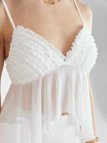 Enchnt 女士白色荷叶边透明吊带背心 - 白色 - 查看 6