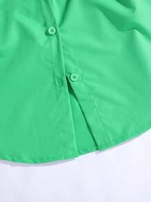 SHEIN Tween Girl Casual Spring/Summer Woven Solid Green Shirt And Overall Shorts Set With Straps