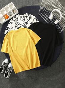 SHEIN Bộ 3 áo thun ngắn tay in hình gấu dành cho thiếu niên nam. - Màu vàng - Xem 2