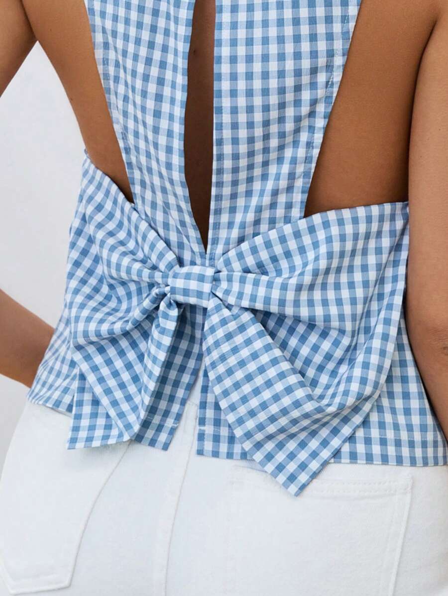 SHEIN Essnce New Spring/Summer 3D Big Bow Decoration Women's Tank Top - White - View 1