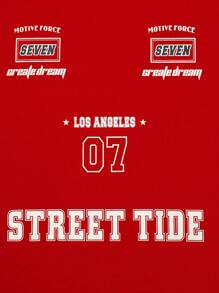 Manfinity Campus Court 男士夏季字母印花圓領短袖休閒T恤 - 紅色 - 查看 7