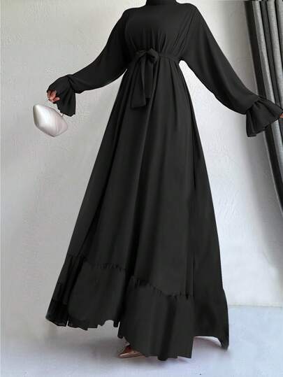Women's Arabic Solid Color Stand Collar Long Sleeve Summer Dress