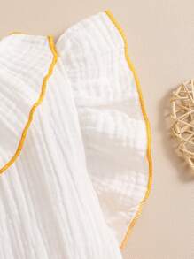 2pcs Baby Girls' Cute Color Block Dress With Bowknot, Hairband And Ruffle Hem, Summer Outfits