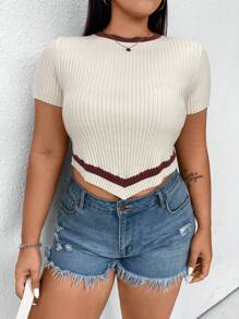 Flirla Plus Size Short Sleeve Knitted Top