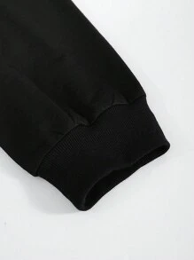 SHEIN 青少年男孩街头风格和英文字母印花连帽衫和裤子，休闲百搭，适合万圣节派对 - 黑色 - 查看 8