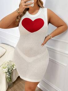 Flirla Plus Heart Pattern Sweater Dress Without Lingerie Set - Beige - View 1
