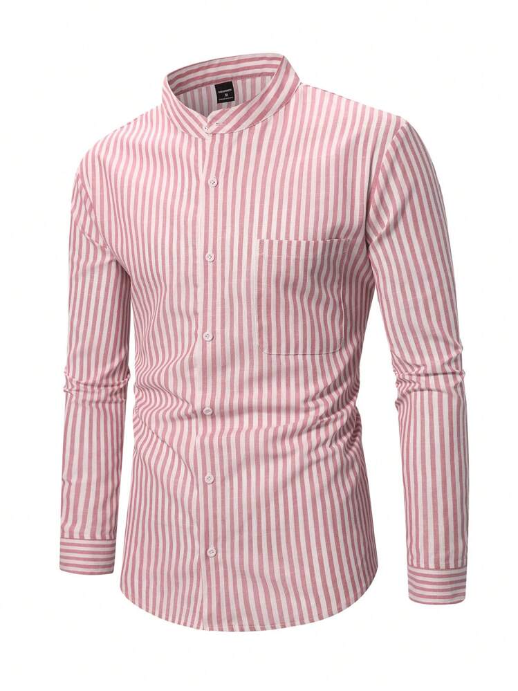 Manfinity Homme Men's Stand Collar Striped Slim Fit Long Sleeve