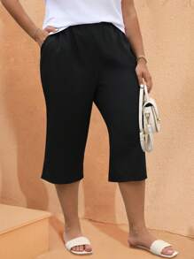 EMERY ROSE Plus Solid Slant Pocket Capris Pants