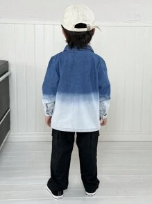 2 pezzi Camicia a colletto alto con tasca e giubbotto di denim a gradiente per giovani ragazzi, pantaloni di colore solido tessuto, adatti per scuola, shopping e occasioni casuali - Multicolore - Visualizzare 2