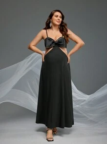 SHEIN 孕婦寫真中空腰間背心裙，孕婦服裝 - 黑色 - 查看 6