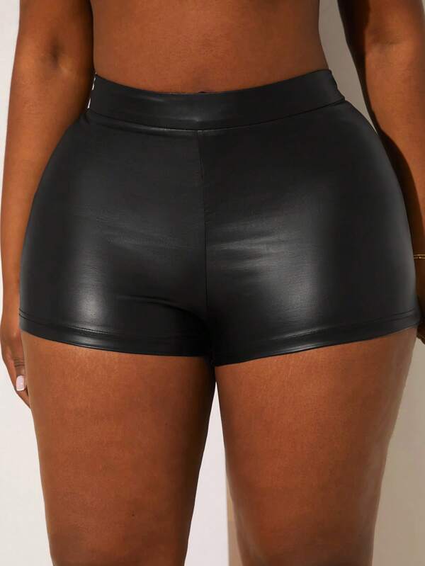 SHEIN SXY Plus pantaloni scurți solidi din piele PU
