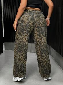 SHEIN ICON Plus Leopard Print Straight Leg Jeans - Multicolor - View 2