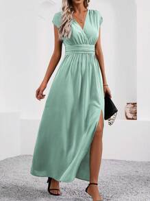 SHEIN Clasi Vestido largo de mujer de verano con unicolor, cintura alta y abertura - verde menta - Ver 7