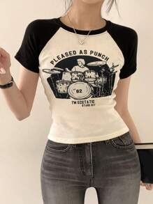 DAZY Letter Graphic Raglan Sleeve Tee Summer Preppy Tops